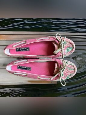 Sperry Top Sider Slip-On Boat Shoes 7.5 Pink/Green Fish. Mermaid Sequins 9688706